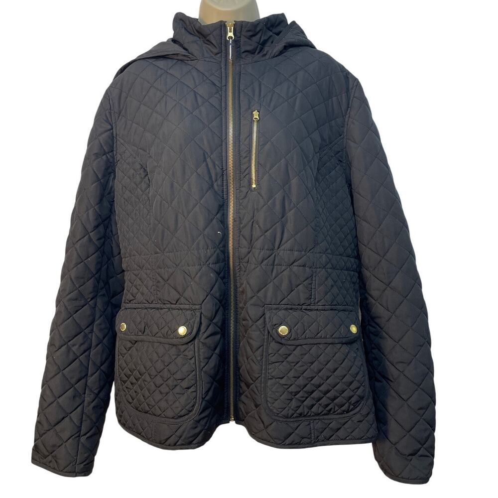 Crown & Ivy XXL Grey Quilted Puffer Coat Front Pockets Pre-owned